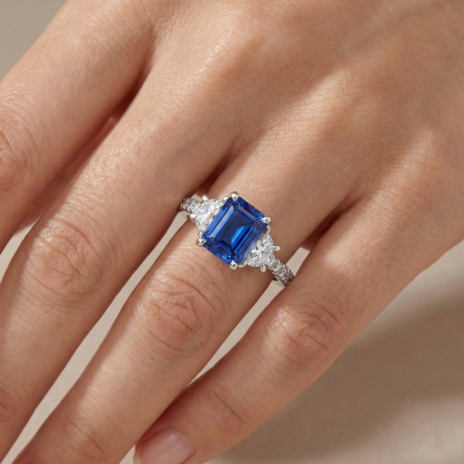 natural round sapphire 3ct ring on white background