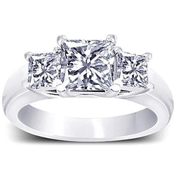 3 Stone Natural Diamond Engagement Ring Princess Diamond 1.81 Carat White Gold