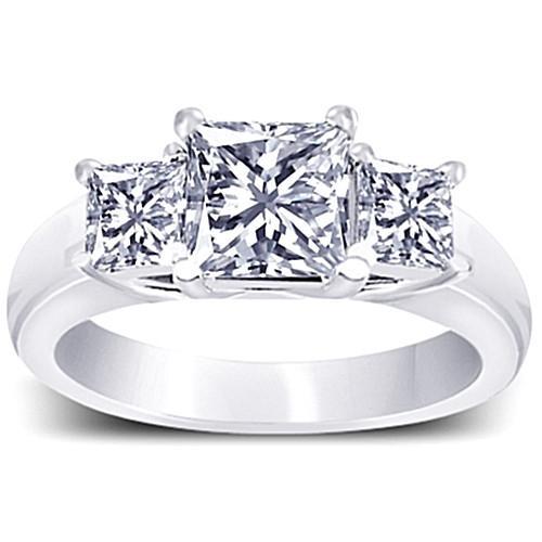 3 Stone Natural Diamond Engagement Ring Princess Diamond 1.81 Carat White Gold