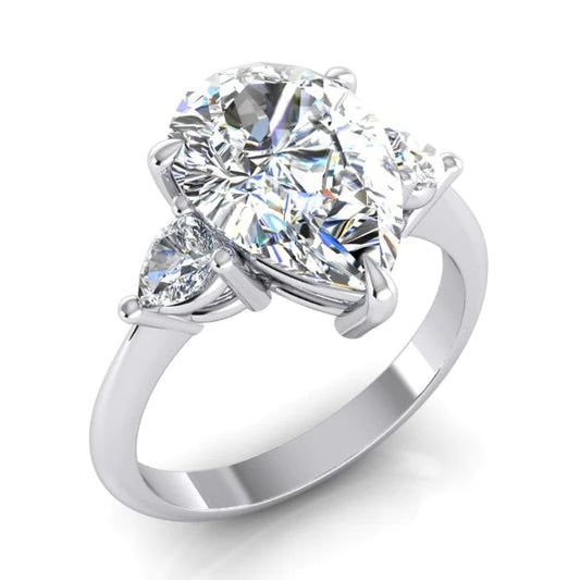 3 Stone Pear Engagement Ring 3.30 Ct. Natural Diamond White Gold 14K