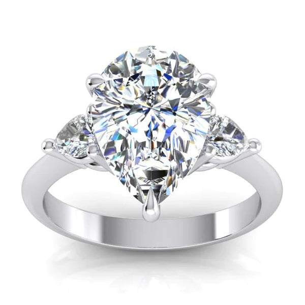 3 Stone Pear Engagement Ring 3.30 Ct. Natural Diamond White Gold 14K