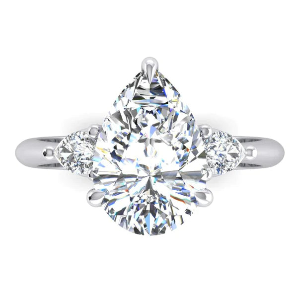 3 Stone Pear Engagement Ring 3.30 Ct. Natural Diamond White Gold 14K