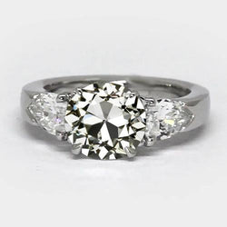 3 Stone Pear & Round Old Mine Cut Real Diamond Ring Prong Set 3 Carats