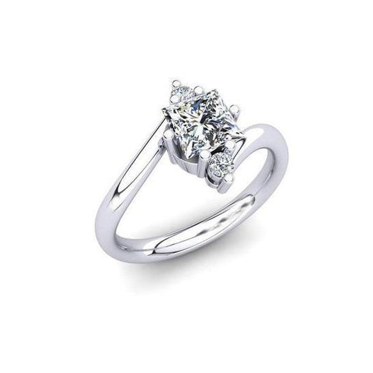 3 Stone Princess And Round Cut 2.20 Carats Real Diamonds Ring White Gold