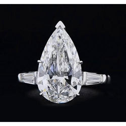 3 Stone Real Natural Earth Mined Diamond Ring 3.50 Carats Pear Center White Gold 14K