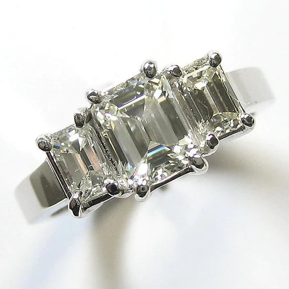3 Stone Real Emerald Cut Anniversary Ring