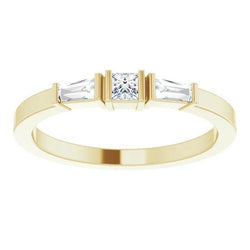 3 Stone Ring 1.10 Carats Princess & Baguette Real Natural Earth Mined Diamonds Yellow Gold 14K