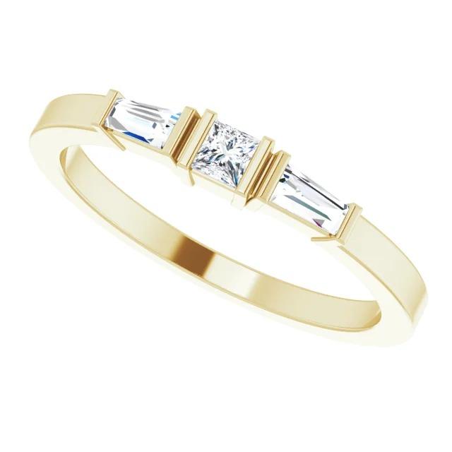 3 Stone Ring 1.10 Carats Princess & Baguette Real Diamonds Yellow Gold 14K