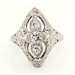 3 Stone Ring Real Old Miner Antique Style 1.75 Carats Filigree Ring