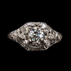 3 Stone Ring Round Old Cut Real Diamond Filigree Antique Style 1.75 Carats