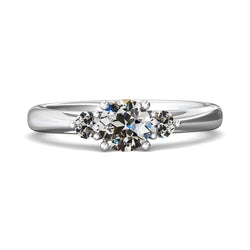 3 Stone Ring Round Old Cut Real Diamond Tapered Shank 2.50 Carats