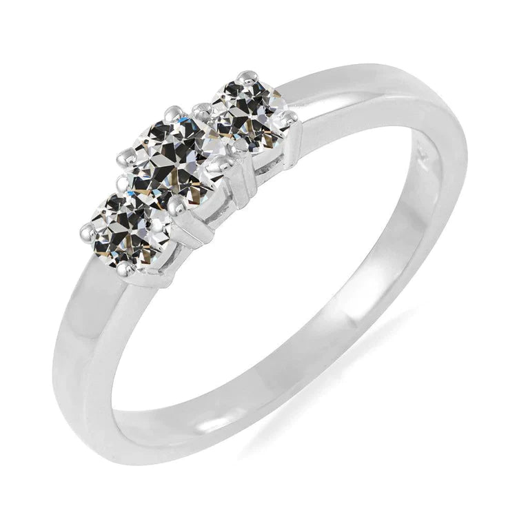 3 Stone Ring Round Old Mine Cut Genuine Diamond Women’s Jewelry 3.50 Carats