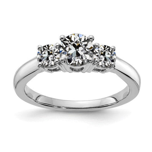 3 Stone Ring Round Old Mine Cut Real Diamond White Gold Jewelry 3 Carats - Three Stone Ring-harrychadent.ca