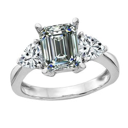 3 Stone Ring Trillion & Emerald Natural Earth Mined Diamond Prong Set 6.50 Carats White Gold