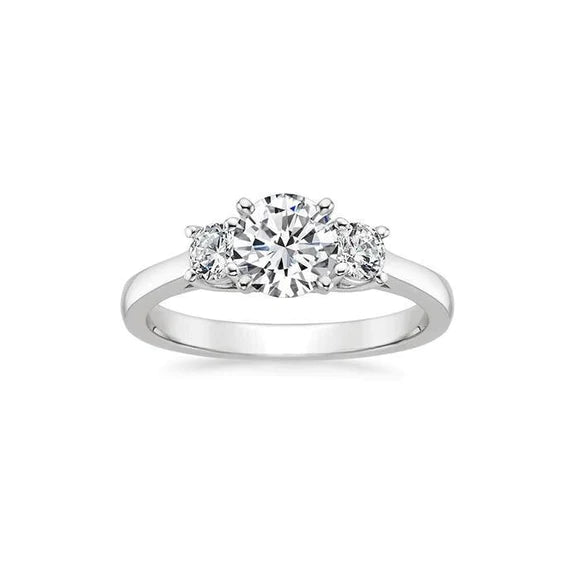 3 Stone Round Cut 3 Ct Genuine Diamonds Engagement Ring White Gold 14K