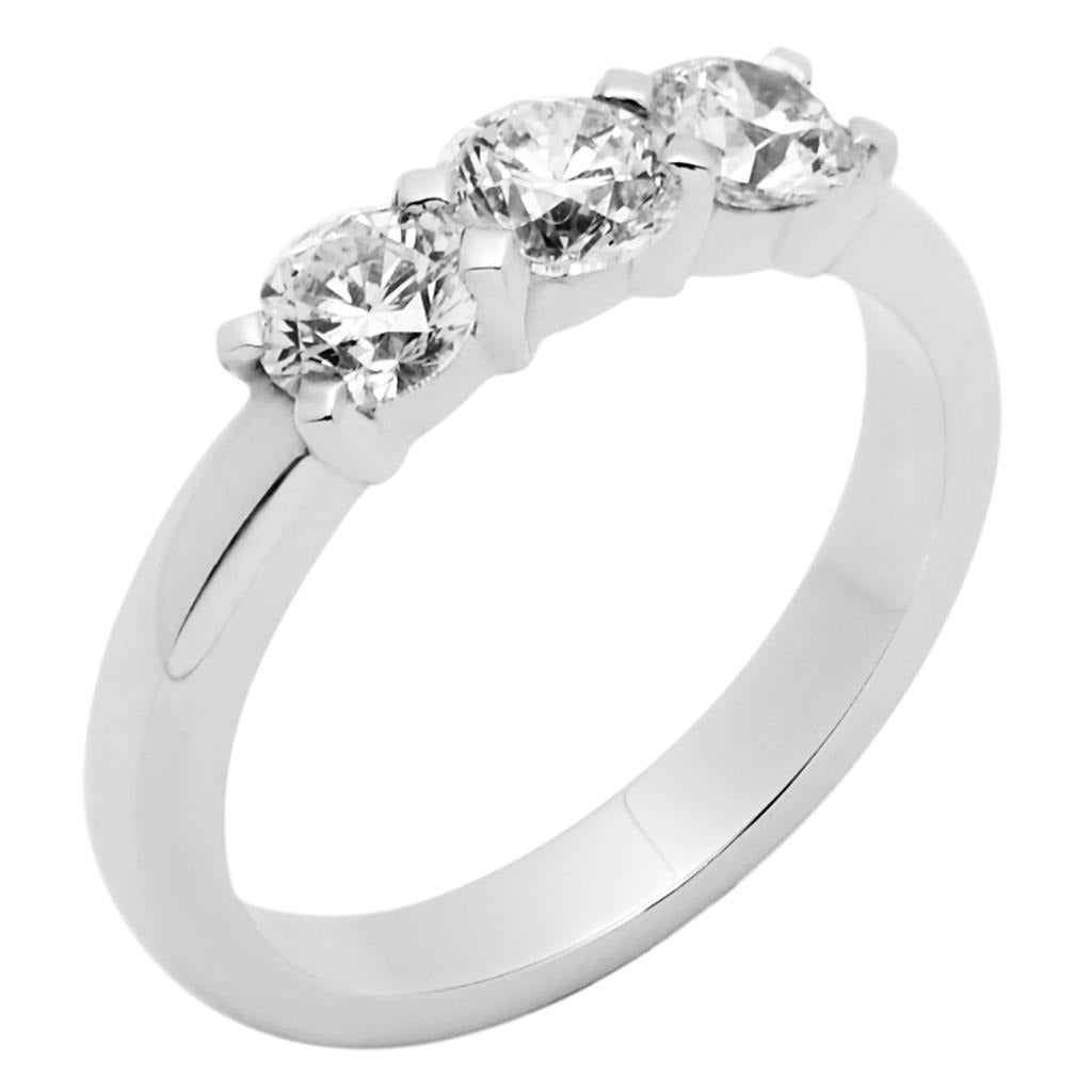 3 Stone Round Cut Real 2.25 Ct Diamonds Wedding Ring White Gold 14K