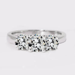3 Stone Round Old Mine Cut Real Diamond Ring 3.50 Carats Gold Jewelry