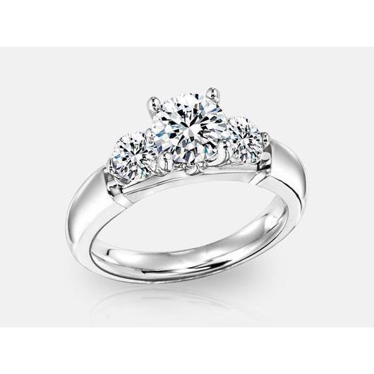 3 Stone Round Real Diamond Wedding Ring Solid Gold Jewelry 1.40 Carats