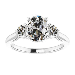 3 Stone Round & Oval Old Miner Natural Earth Mined Diamond Ring 4 Carats 14K Gold