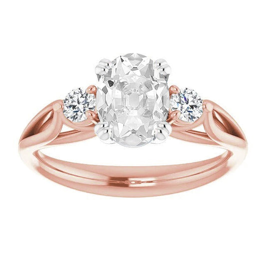 3 Stone Round & Oval Real Old Miner Diamond Ring Split Shank 5.75 Carats