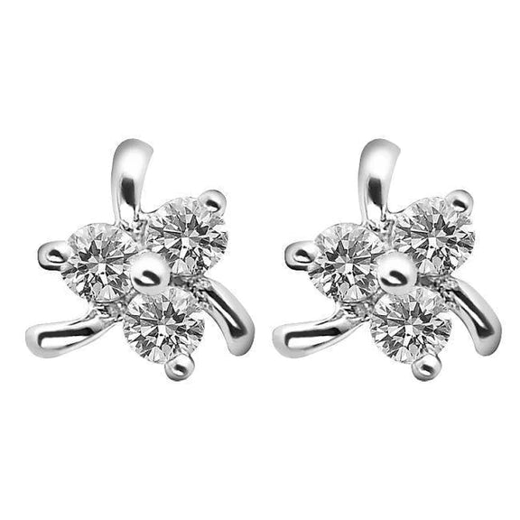 3 Stone Stud Earrings 2.40 Carats Round Natural Diamonds White Gold 14K