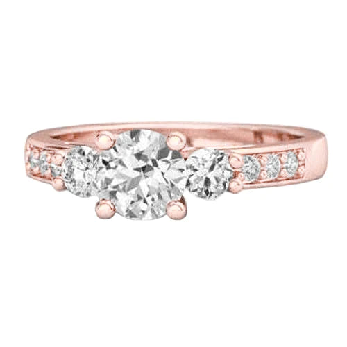 3 Stone Style 2.80 Carats Real Diamonds Wedding Ring Rose Gold 14K