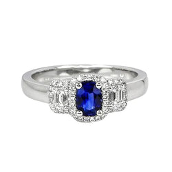 3 Stone Style Diamond And Sapphire Ring