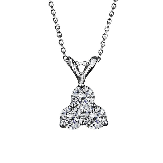 3 Stone Style Natural Diamond Pendant 3.00 Carat Round Cut White Gold 14K