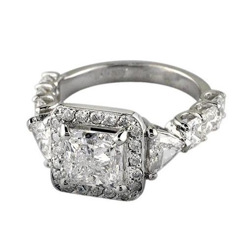 3 Stone Style Princess Genuine Diamond Anniversary Ring White Gold 3.66 Carats