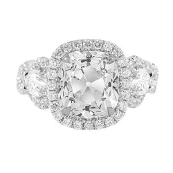 3 Stone Style Round Halo Ring Cushion Old Mine Cut Real Natural Earth Mined Diamonds 5 Carats