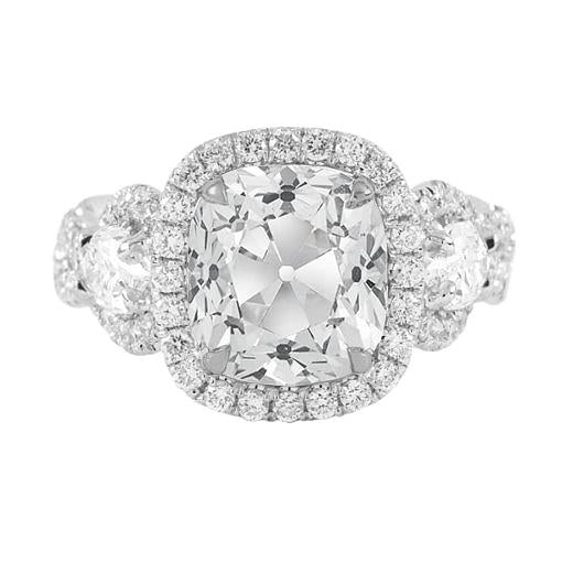 3 Stone Style Round Halo Ring Cushion Old Mine Cut Real Diamonds 5 Carats