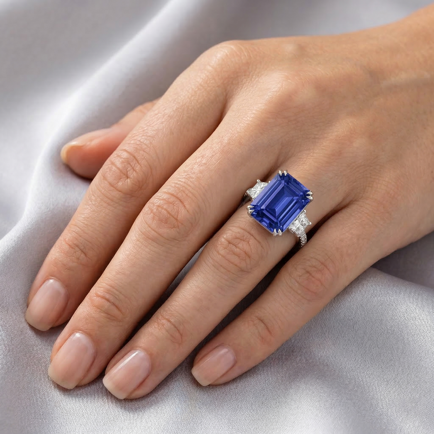 natural emerald sapphire 11.50ct ring with diamond accents