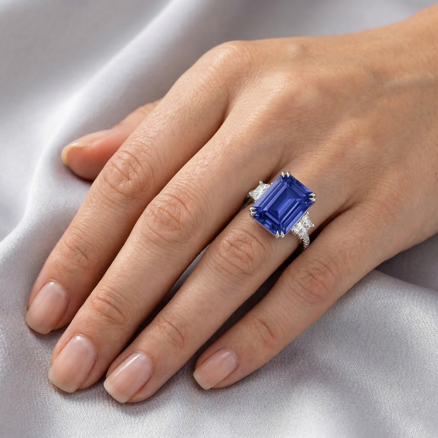 natural emerald sapphire 11.50ct ring with diamond accents