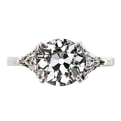 3 Stone Trillion & Round Old Miner Real Diamond Ring Prong Set 3 Carats