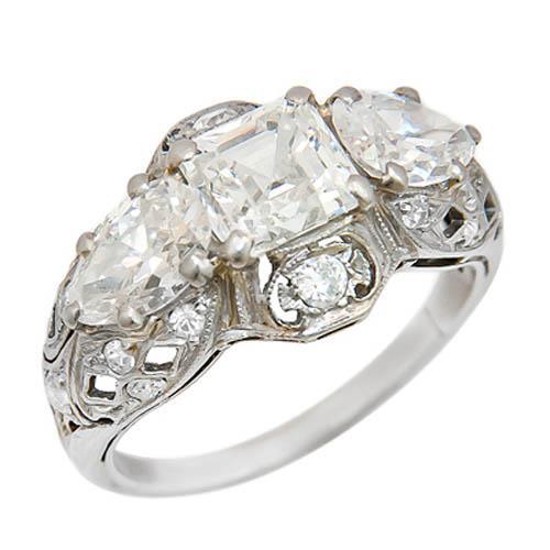 3 Stone Vintage Look Right Hand Real Diamond Ring