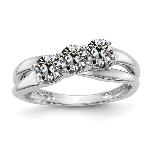 3 Stone Wedding Band Round Old Miner Natural Diamonds Split Shank 3 Carats