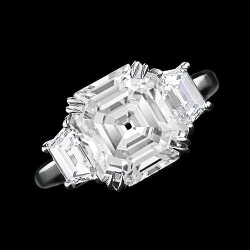 3 Stone Wedding Ring Asscher & Trapezoid Genuine Diamonds 7.50 Carats 14K Gold