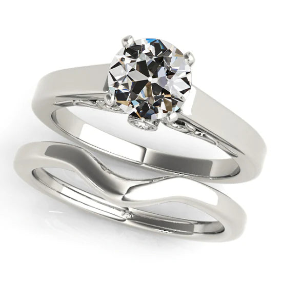 3 Stone Wedding Ring Set Old Miner Real Diamond White Gold 1.75 Carats
