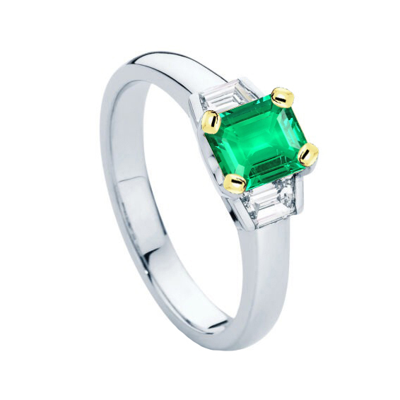 Colored Stone Ring 14K Two Tone Gold with Colombian Emerald – main view