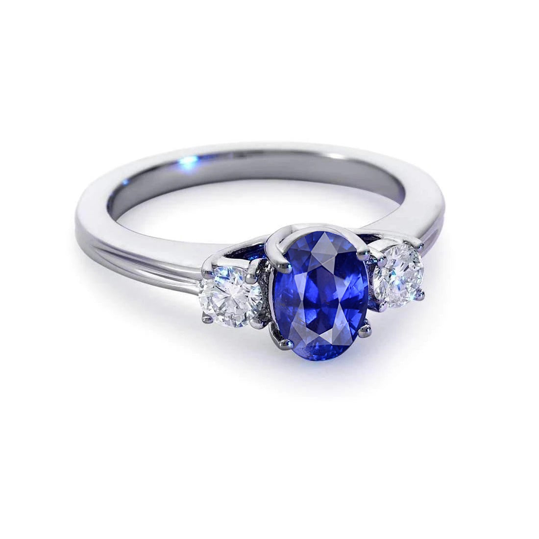 3 Stone Sapphire And Diamonds Ring Anniversary 14K Gold