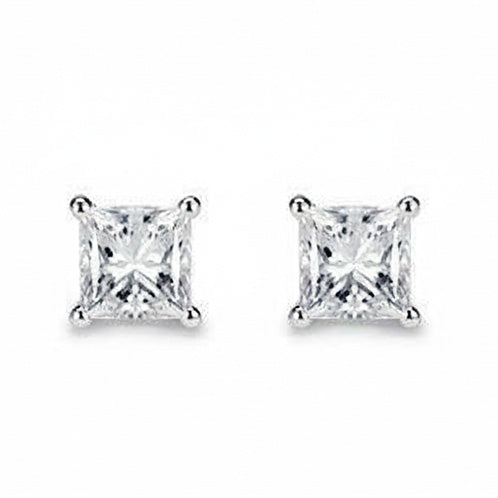 3.00 Carats Real Natural Earth Mined Diamonds Ladies Studs Earrings Princess Cut White Gold 14K
