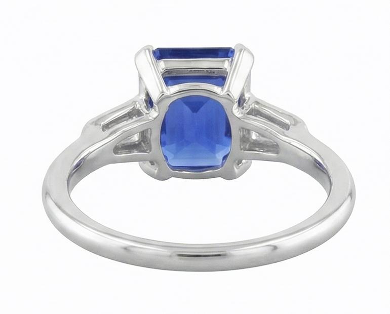 3 Stone Sapphire Ring Emerald Cut Tapered Baguette Natural Earth Mined Diamonds 3 Carats