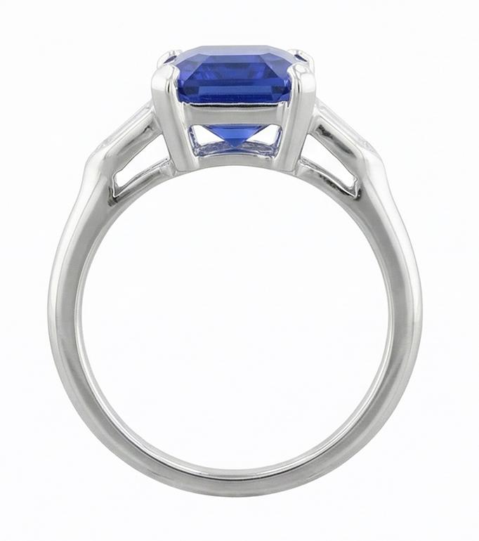 3 Stone Sapphire Ring Emerald Cut Tapered Baguette Natural Earth Mined Diamonds 3 Carats