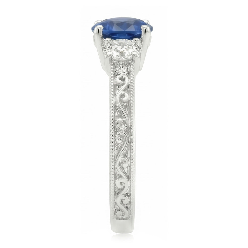 3 Stone Style 2.60 Carats Sri Lankan Sapphire And Diamonds Ring WG 14K