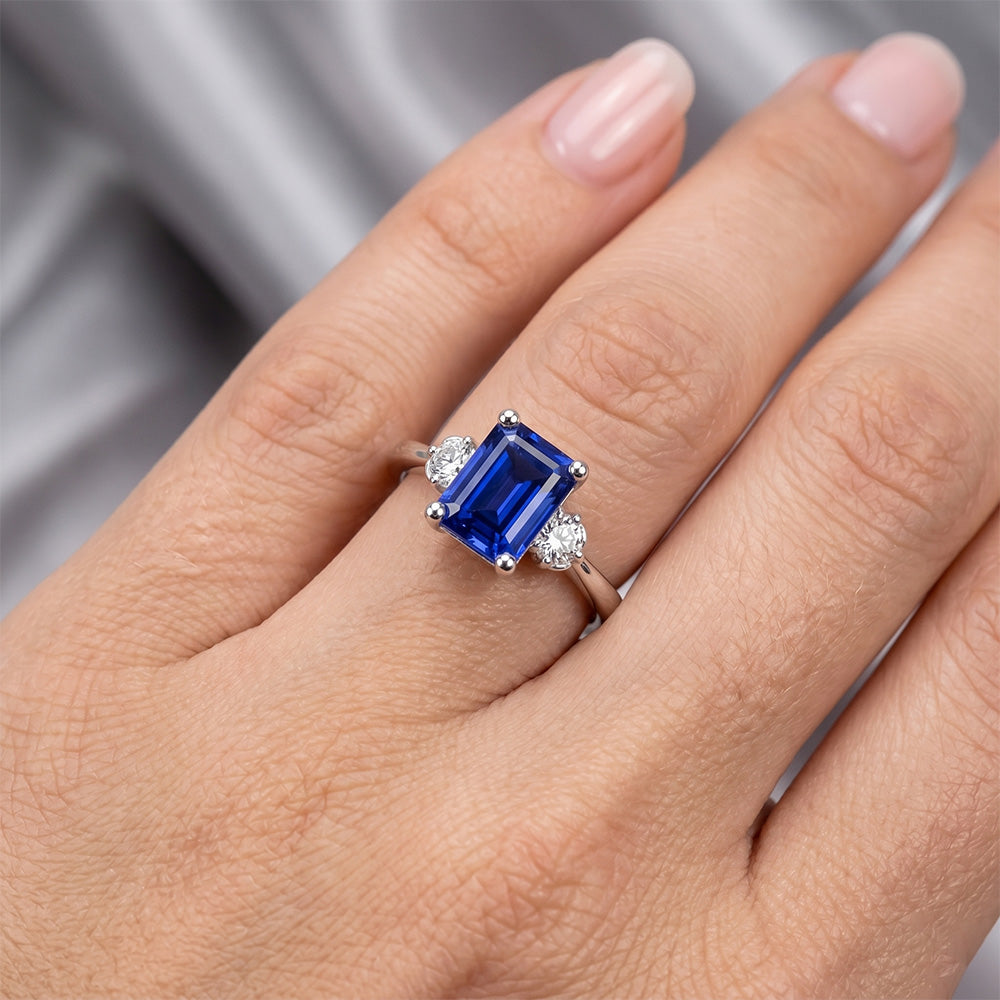 3ct Sapphire Emerald Cut Natural Earth Mined Diamond ( Not Lab Grown ) Ring