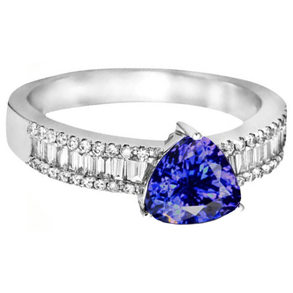 4.01 Ct Trillion Tanzanite Natural Earth Mined Diamond ( Not Lab Grown ) s Engagement Ring White Gold 14K