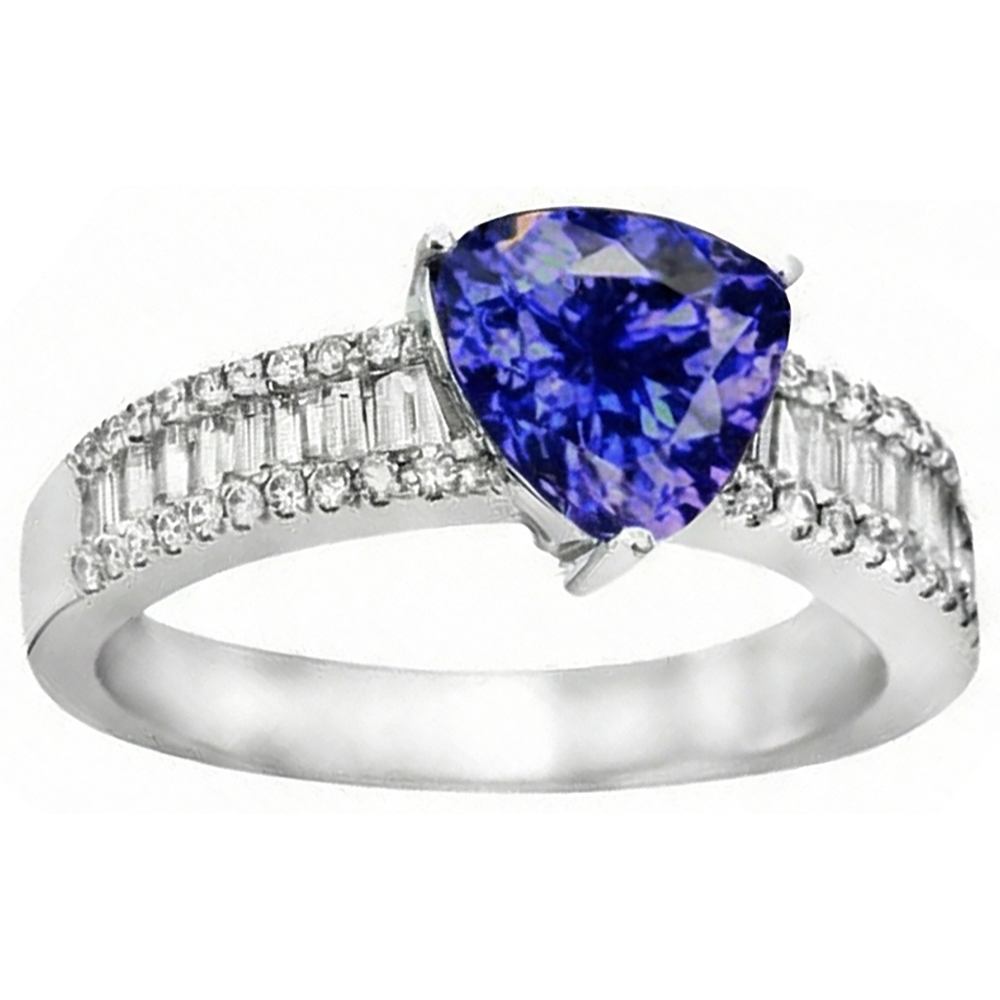 4.01 Ct Trillion Tanzanite Natural Earth Mined Diamond ( Not Lab Grown ) s Engagement Ring White Gold 14K
