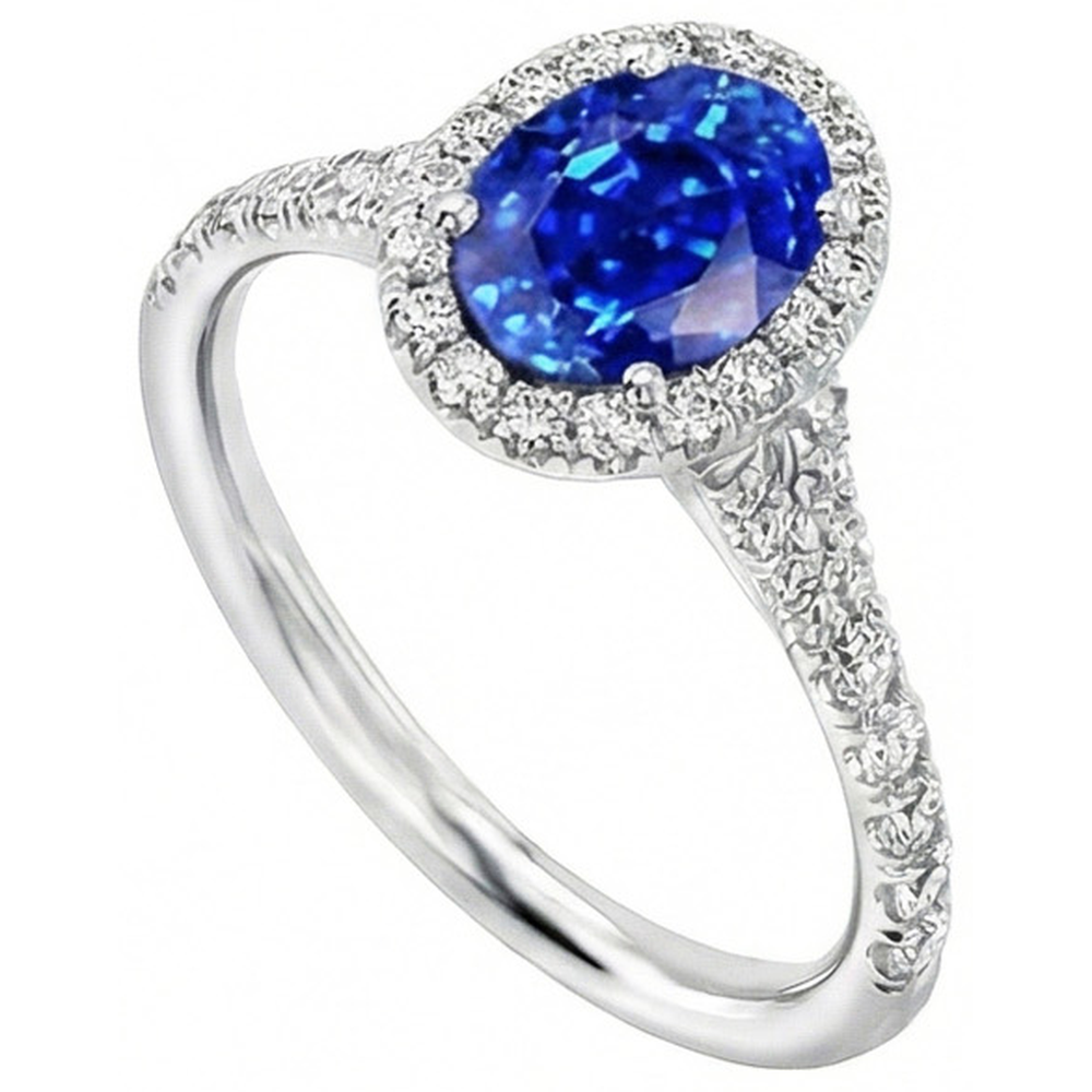 natural round sapphire 4.10ct ring close up detail