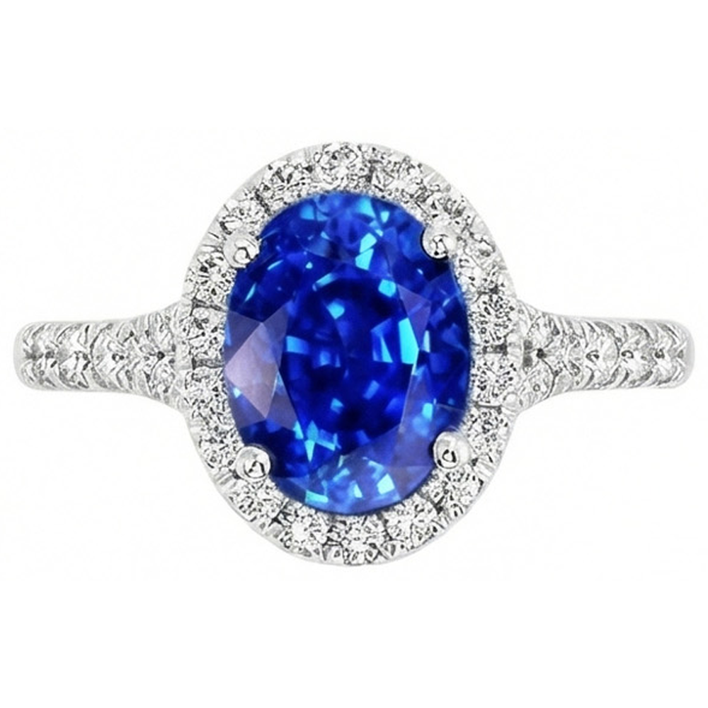 natural round sapphire 4.10ct ring side angle