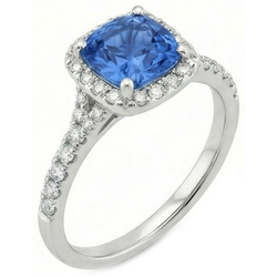 4.10 Ct Cushion Sri Lankan Sapphire And Round Natural Earth Mined Diamond ( Not Lab Grown ) s Ring White Gold